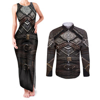Viking Warrior Armor Couples Matching Tank Maxi Dress and Long Sleeve Button Shirts Fenrir Wolf Symbol - Wonder Print Shop
