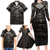 Viking Warrior Armor Family Matching Long Sleeve Bodycon Dress and Hawaiian Shirt Fenrir Wolf Symbol - Wonder Print Shop