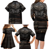 Viking Warrior Armor Family Matching Long Sleeve Bodycon Dress and Hawaiian Shirt Fenrir Wolf Symbol - Wonder Print Shop