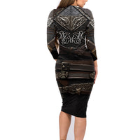 Viking Warrior Armor Family Matching Long Sleeve Bodycon Dress and Hawaiian Shirt Fenrir Wolf Symbol - Wonder Print Shop