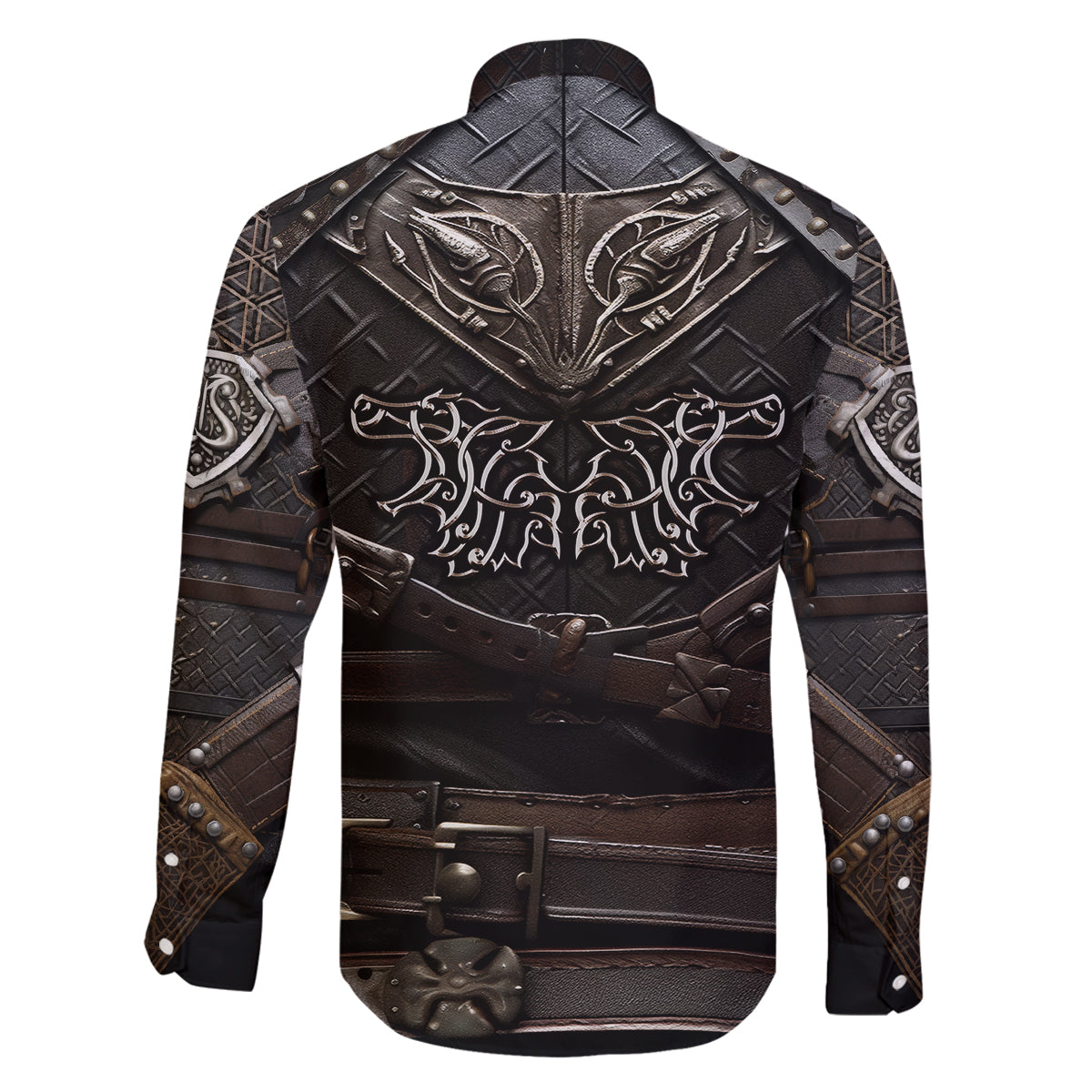 Viking Warrior Armor Family Matching Off Shoulder Long Sleeve Dress and Hawaiian Shirt Fenrir Wolf Symbol - Wonder Print Shop