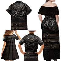 Viking Warrior Armor Family Matching Off Shoulder Maxi Dress and Hawaiian Shirt Fenrir Wolf Symbol - Wonder Print Shop