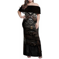 Viking Warrior Armor Family Matching Off Shoulder Maxi Dress and Hawaiian Shirt Fenrir Wolf Symbol - Wonder Print Shop