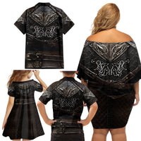 Viking Warrior Armor Family Matching Off Shoulder Short Dress and Hawaiian Shirt Fenrir Wolf Symbol - Wonder Print Shop