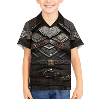 Viking Warrior Armor Family Matching Off Shoulder Short Dress and Hawaiian Shirt Fenrir Wolf Symbol - Wonder Print Shop