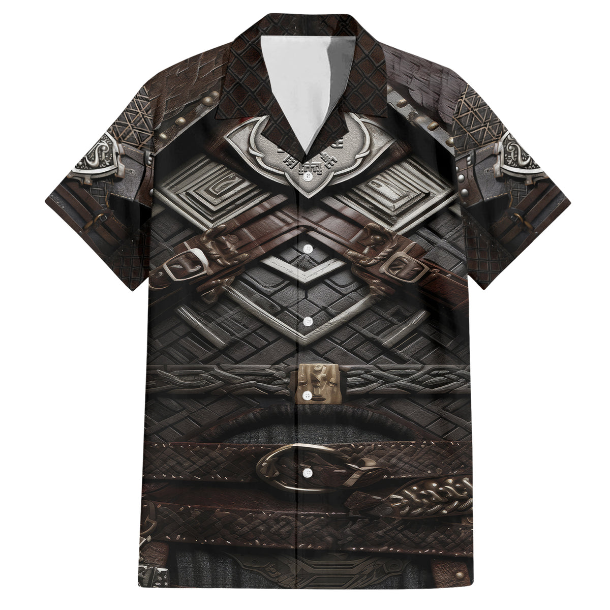 Viking Warrior Armor Family Matching Short Sleeve Bodycon Dress and Hawaiian Shirt Fenrir Wolf Symbol - Wonder Print Shop