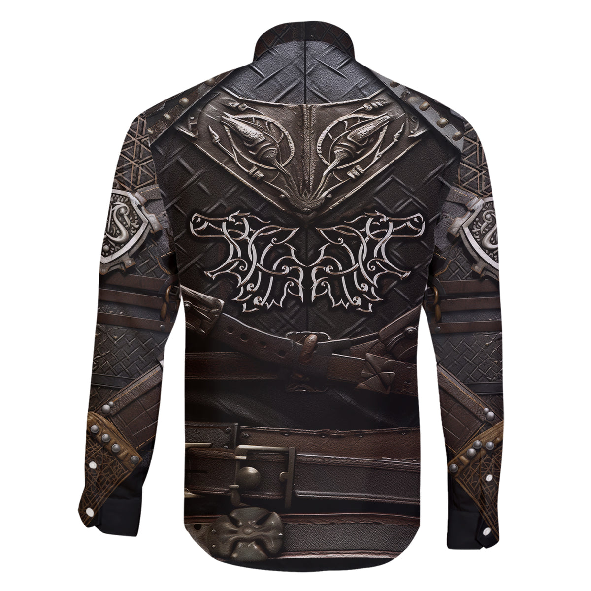 Viking Warrior Armor Family Matching Short Sleeve Bodycon Dress and Hawaiian Shirt Fenrir Wolf Symbol - Wonder Print Shop