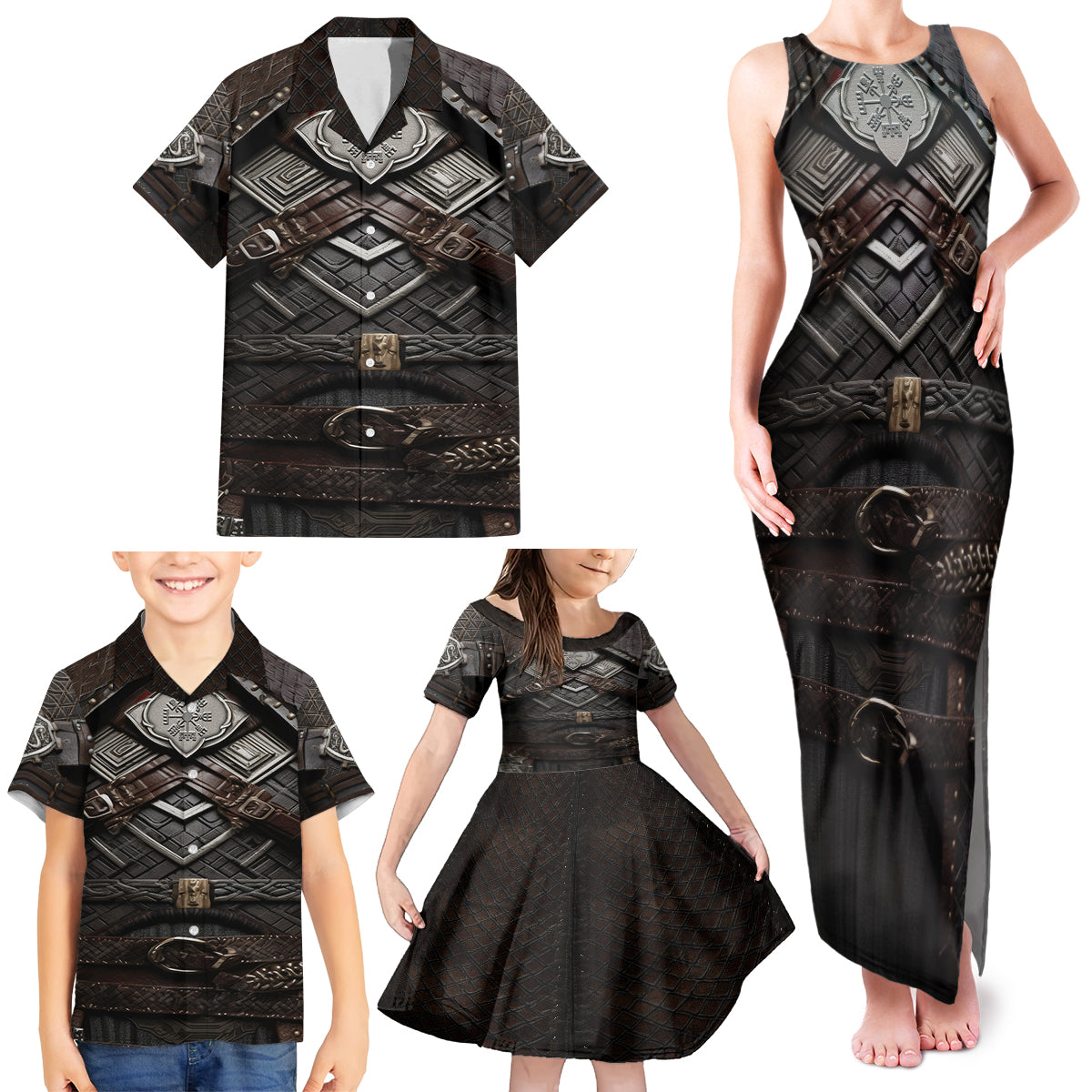 Viking Warrior Armor Family Matching Tank Maxi Dress and Hawaiian Shirt Fenrir Wolf Symbol - Wonder Print Shop