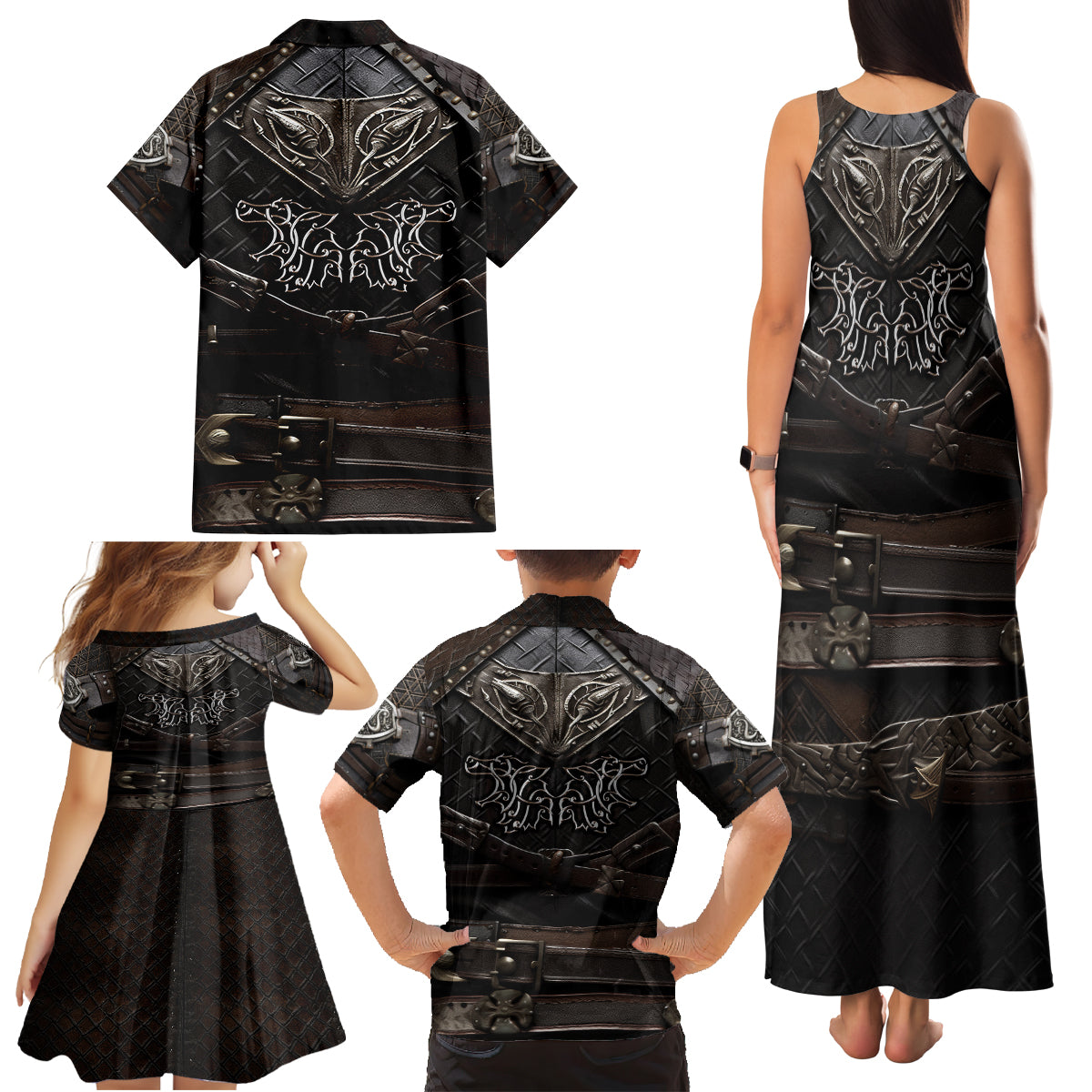 Viking Warrior Armor Family Matching Tank Maxi Dress and Hawaiian Shirt Fenrir Wolf Symbol - Wonder Print Shop