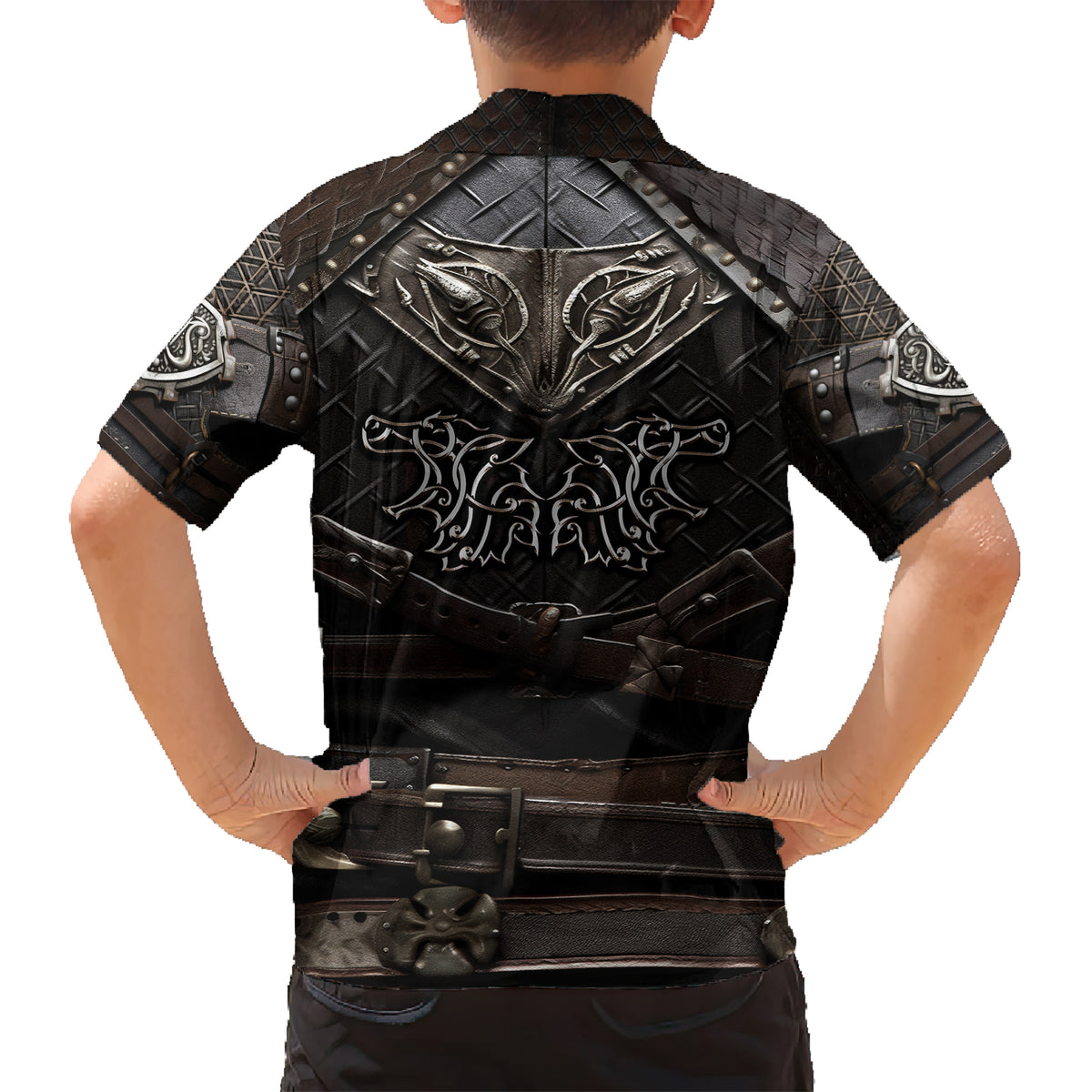 Viking Warrior Armor Kid Hawaiian Shirt Fenrir Wolf Symbol - Wonder Print Shop