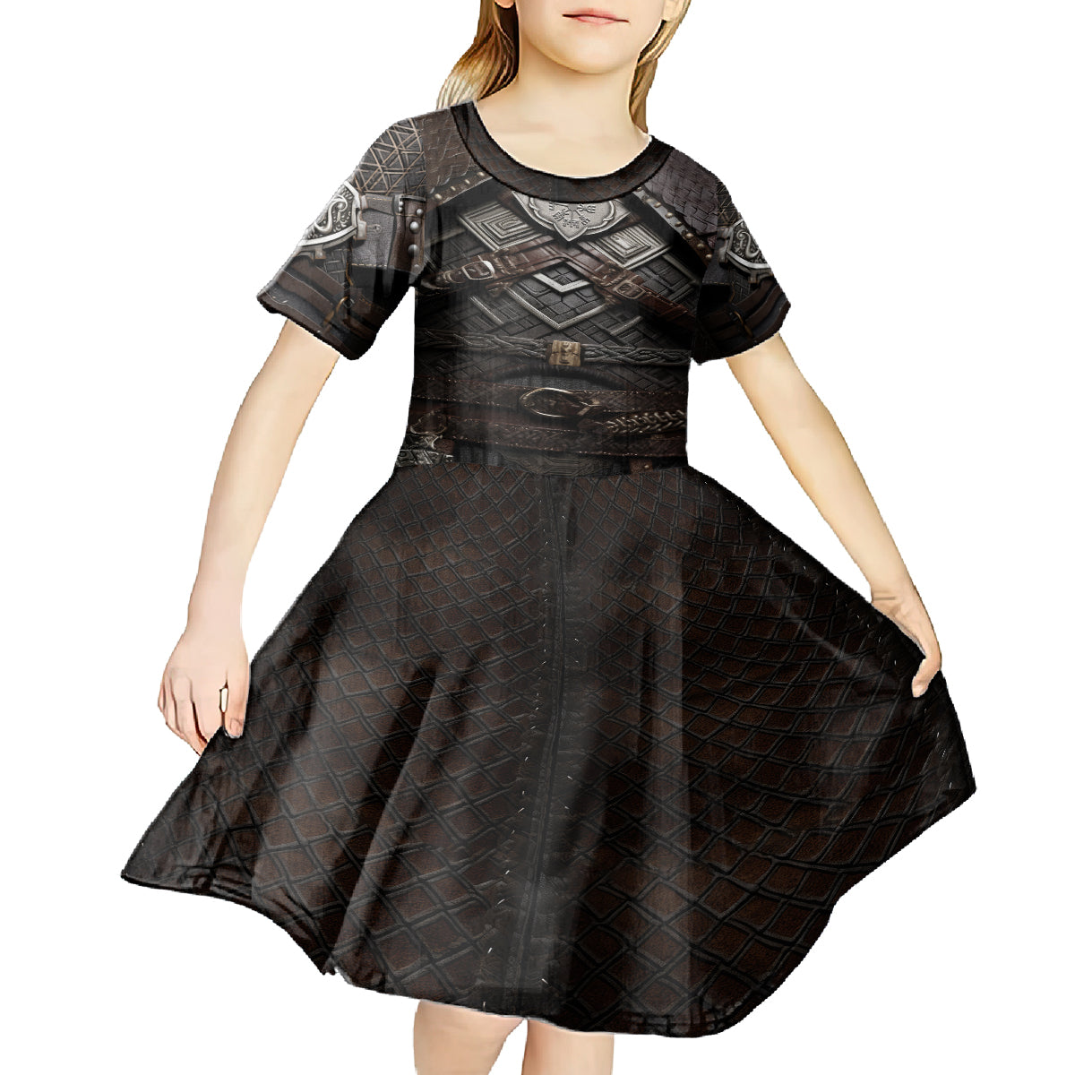 Viking Warrior Armor Kid Short Sleeve Dress Fenrir Wolf Symbol - Wonder Print Shop