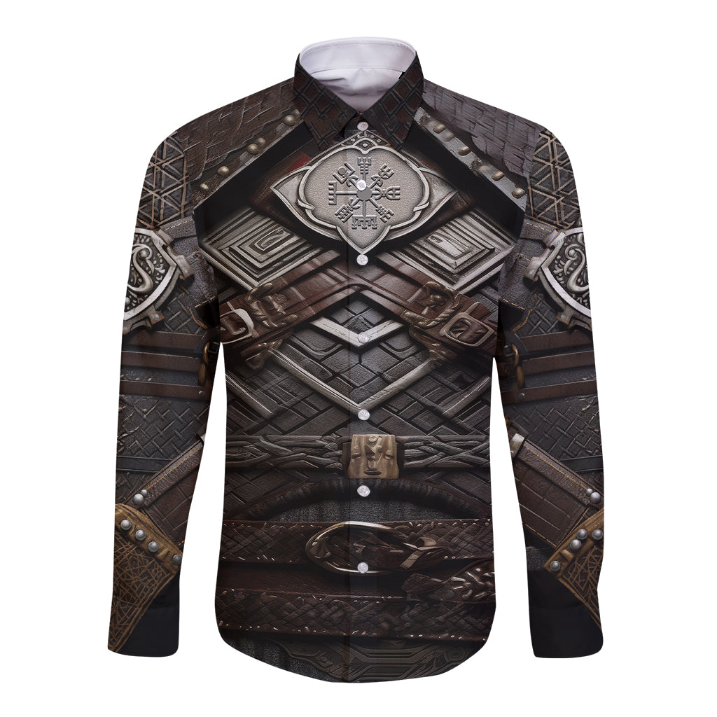 Viking Warrior Armor Long Sleeve Button Shirt Fenrir Wolf Symbol - Wonder Print Shop