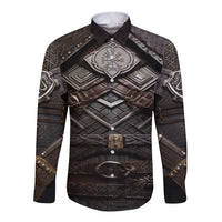 Viking Warrior Armor Long Sleeve Button Shirt Fenrir Wolf Symbol - Wonder Print Shop