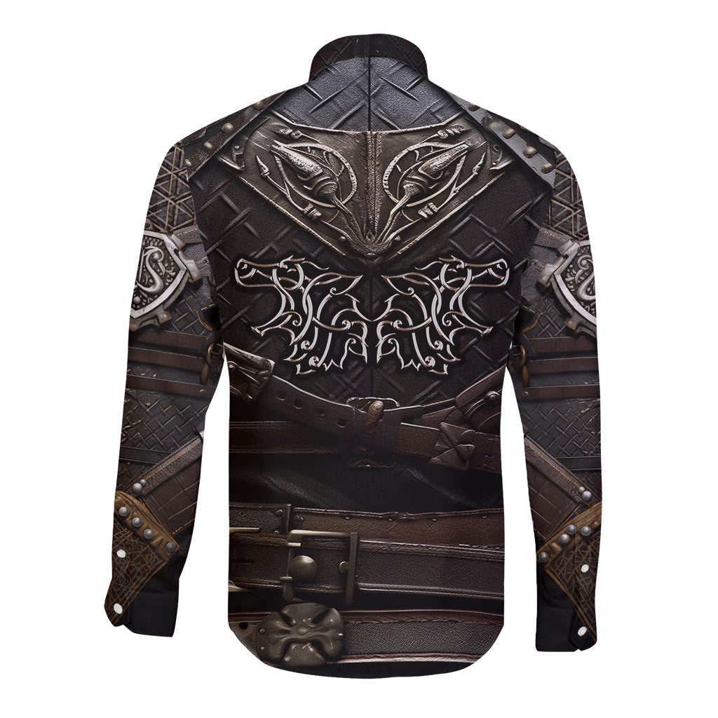 Viking Warrior Armor Long Sleeve Button Shirt Fenrir Wolf Symbol - Wonder Print Shop
