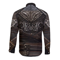 Viking Warrior Armor Long Sleeve Button Shirt Fenrir Wolf Symbol - Wonder Print Shop