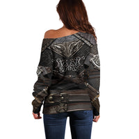 Viking Warrior Armor Off Shoulder Sweater Fenrir Wolf Symbol - Wonder Print Shop