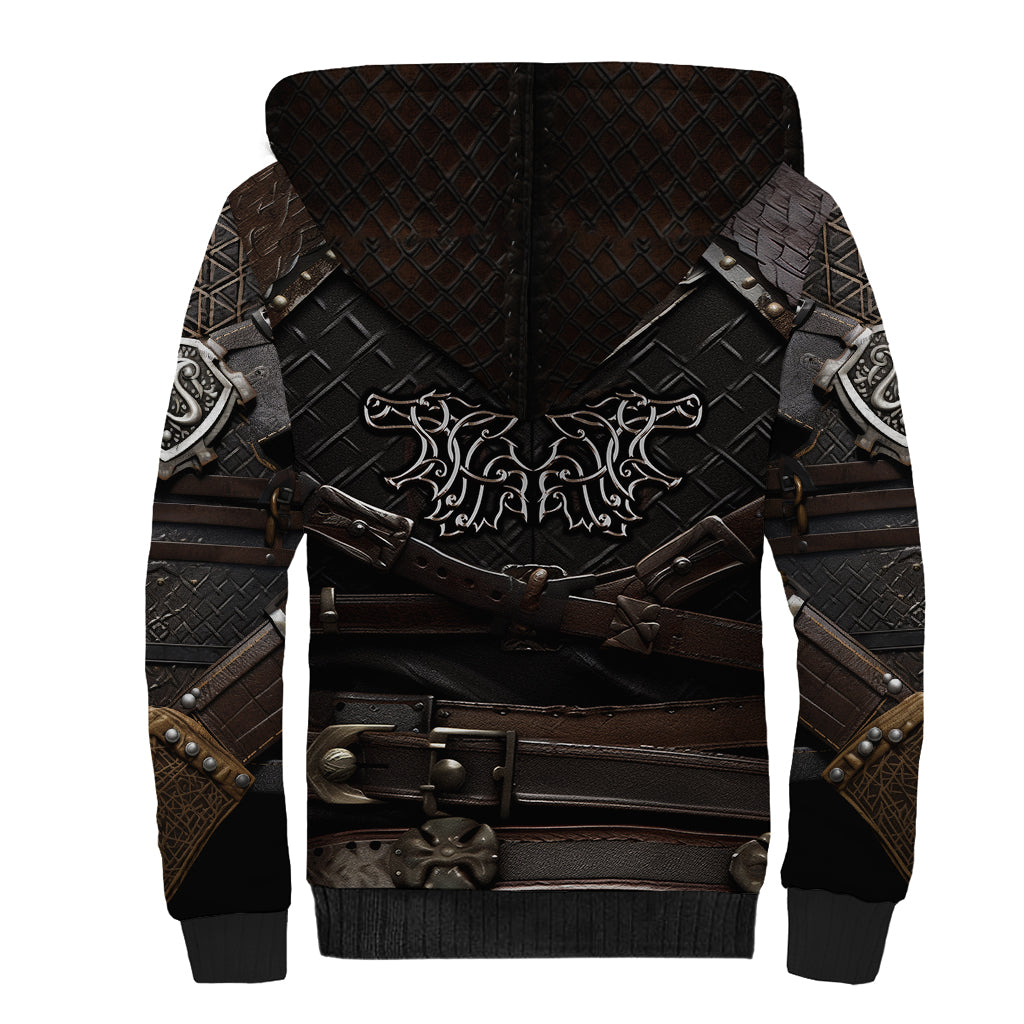 Viking Warrior Armor Sherpa Hoodie Fenrir Wolf Symbol - Wonder Print Shop