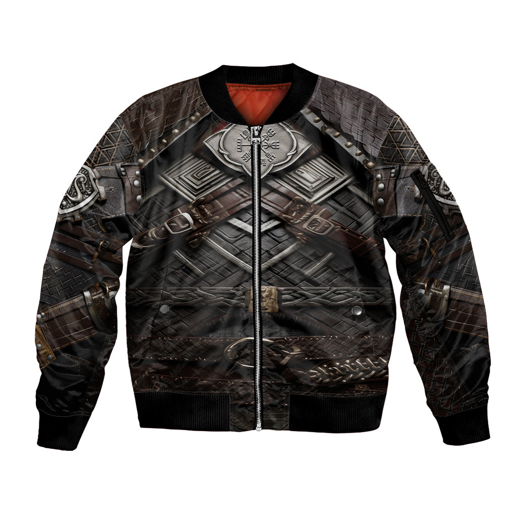 Viking Warrior Armor Sleeve Zip Bomber Jacket Fenrir Wolf Symbol - Wonder Print Shop