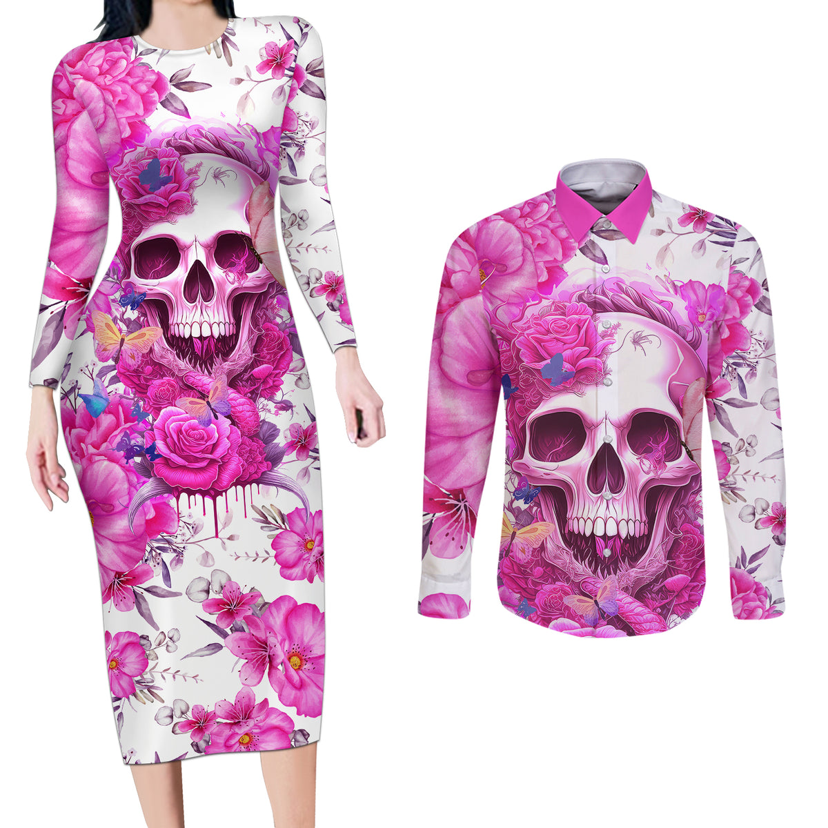 In My Next Life I Want To Be The Karma Fairy Couples Matching Long Sleeve Bodycon Dress and Long Sleeve Button Shirts - Wonder Print Shop