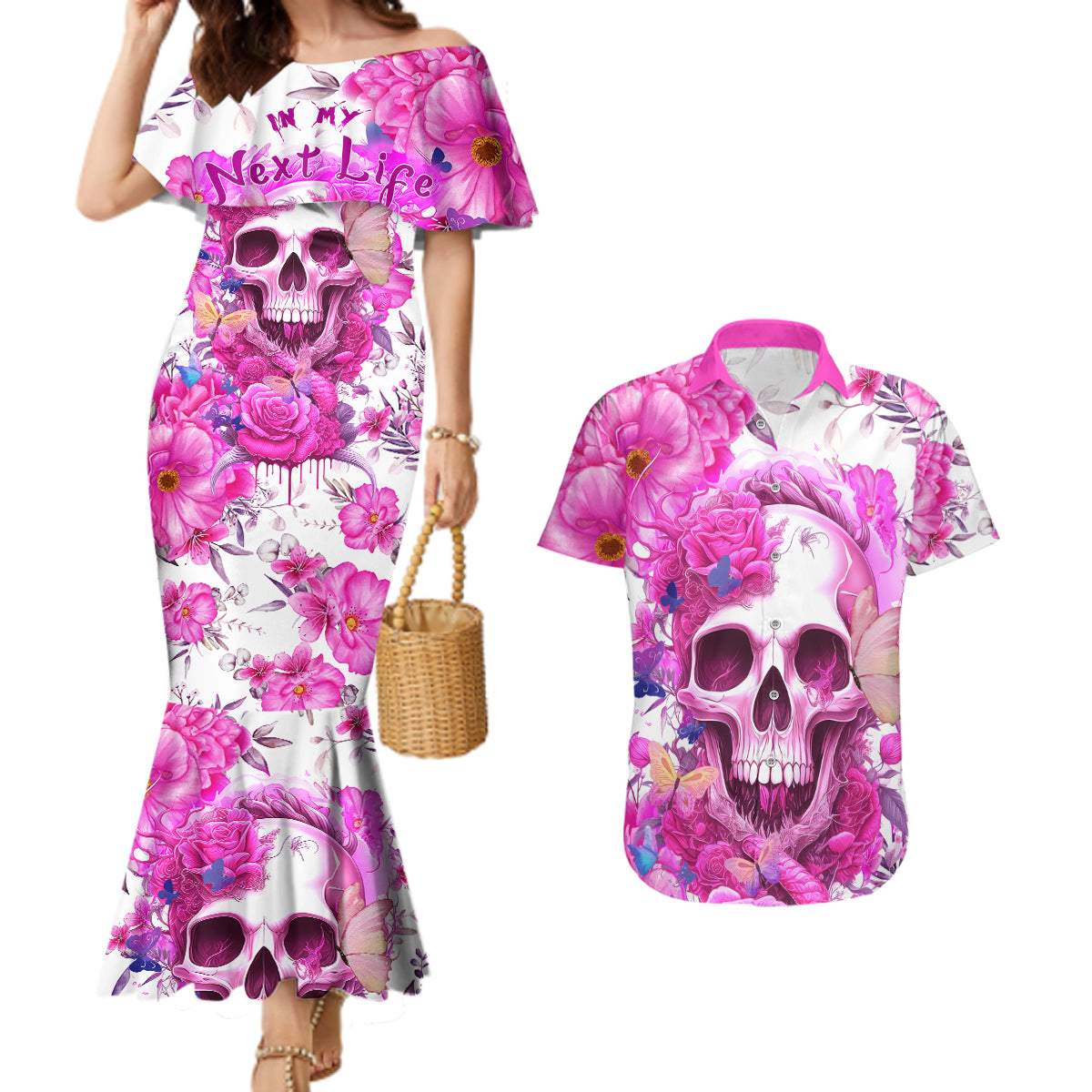 In My Next Life I Want To Be The Karma Fairy Couples Matching Mermaid Dress and Hawaiian Shirt - Wonder Print Shop