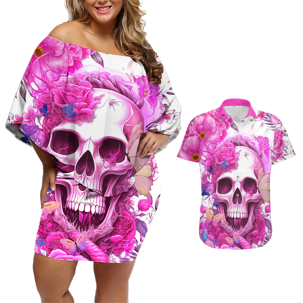 In My Next Life I Want To Be The Karma Fairy Couples Matching Off Shoulder Short Dress and Hawaiian Shirt - Wonder Print Shop