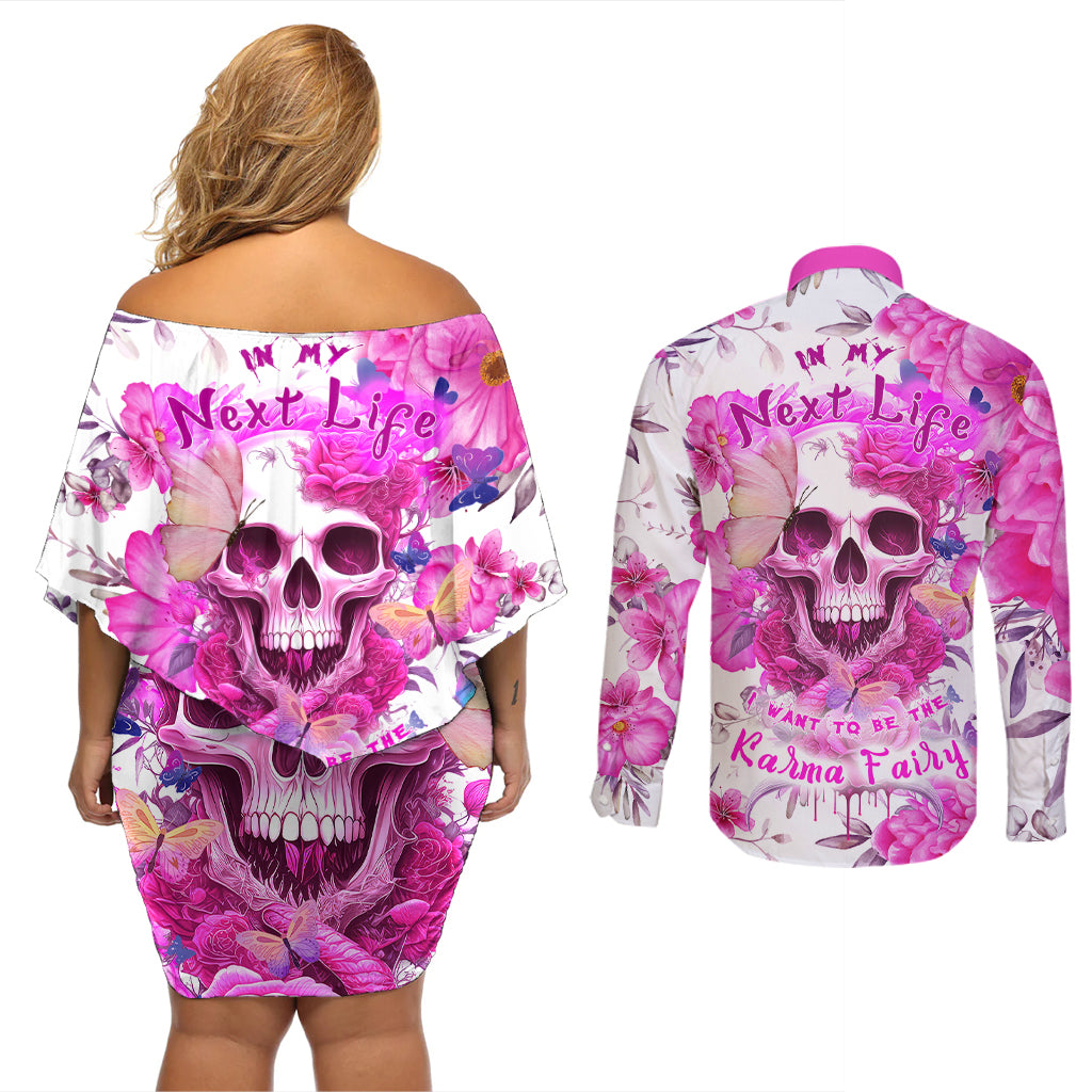 In My Next Life I Want To Be The Karma Fairy Couples Matching Off Shoulder Short Dress and Long Sleeve Button Shirts - Wonder Print Shop
