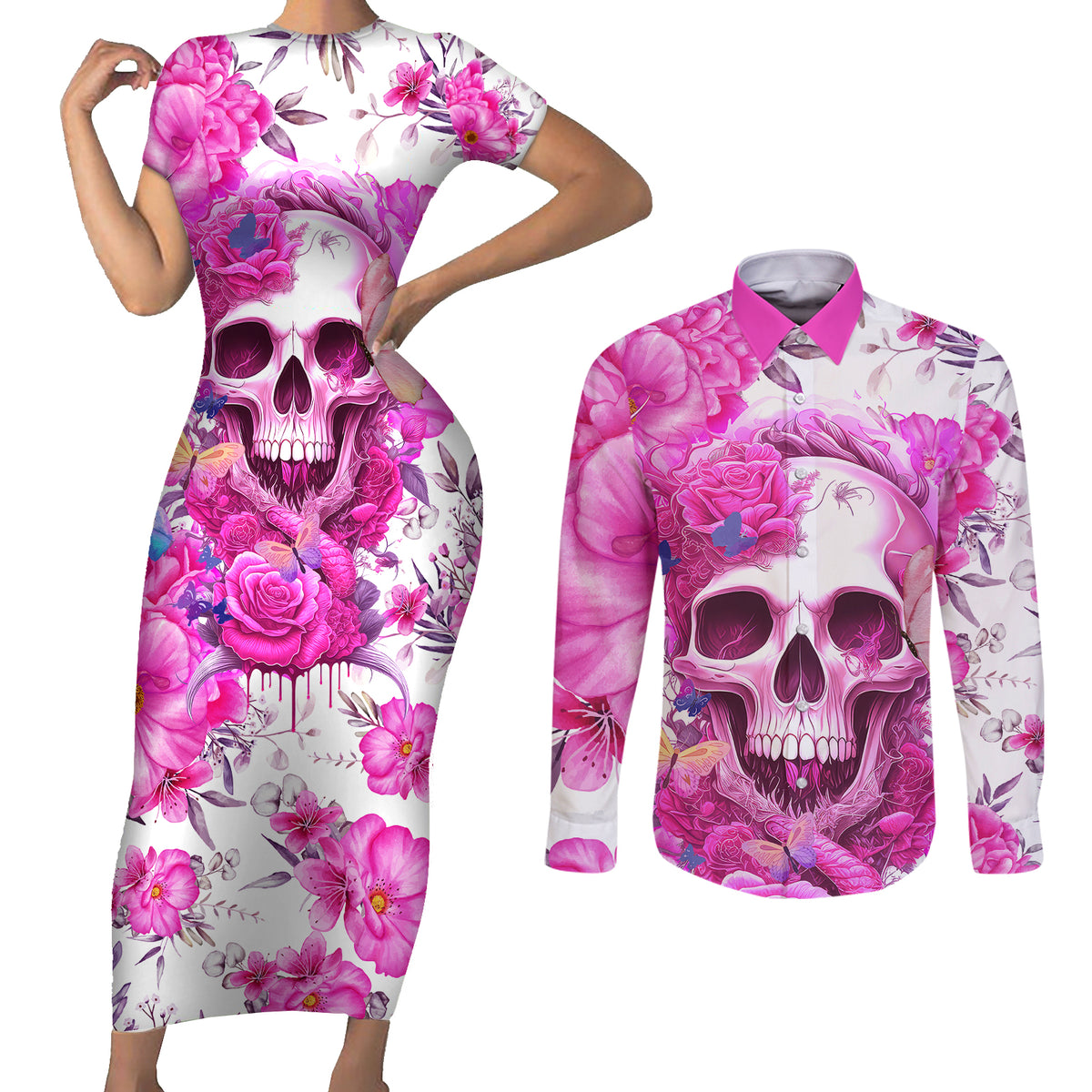 In My Next Life I Want To Be The Karma Fairy Couples Matching Short Sleeve Bodycon Dress and Long Sleeve Button Shirts - Wonder Print Shop