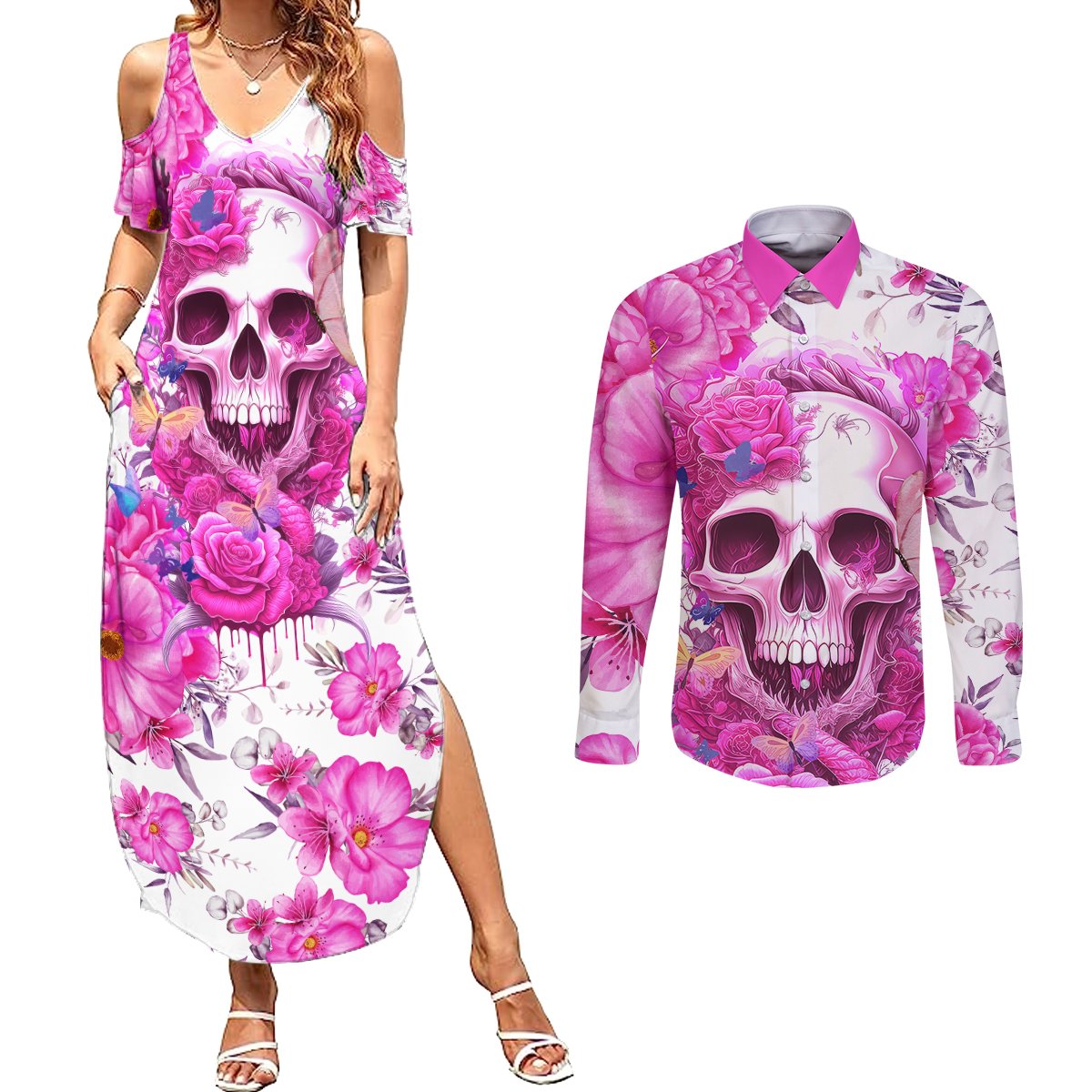 In My Next Life I Want To Be The Karma Fairy Couples Matching Summer Maxi Dress and Long Sleeve Button Shirts - Wonder Print Shop