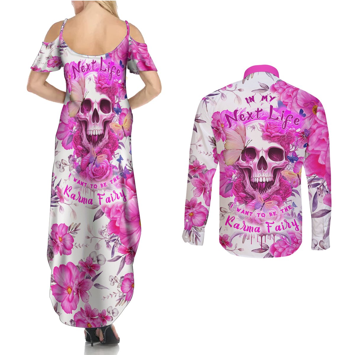 In My Next Life I Want To Be The Karma Fairy Couples Matching Summer Maxi Dress and Long Sleeve Button Shirts - Wonder Print Shop