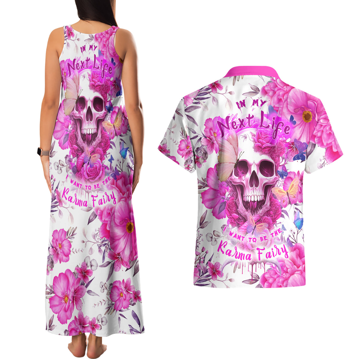 In My Next Life I Want To Be The Karma Fairy Couples Matching Tank Maxi Dress and Hawaiian Shirt - Wonder Print Shop