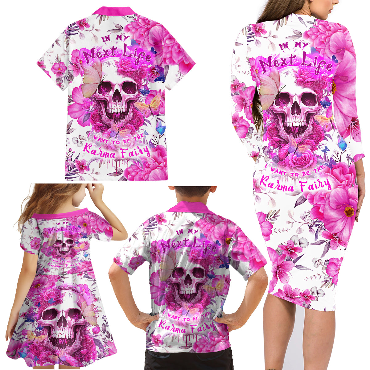 In My Next Life I Want To Be The Karma Fairy Family Matching Long Sleeve Bodycon Dress and Hawaiian Shirt - Wonder Print Shop