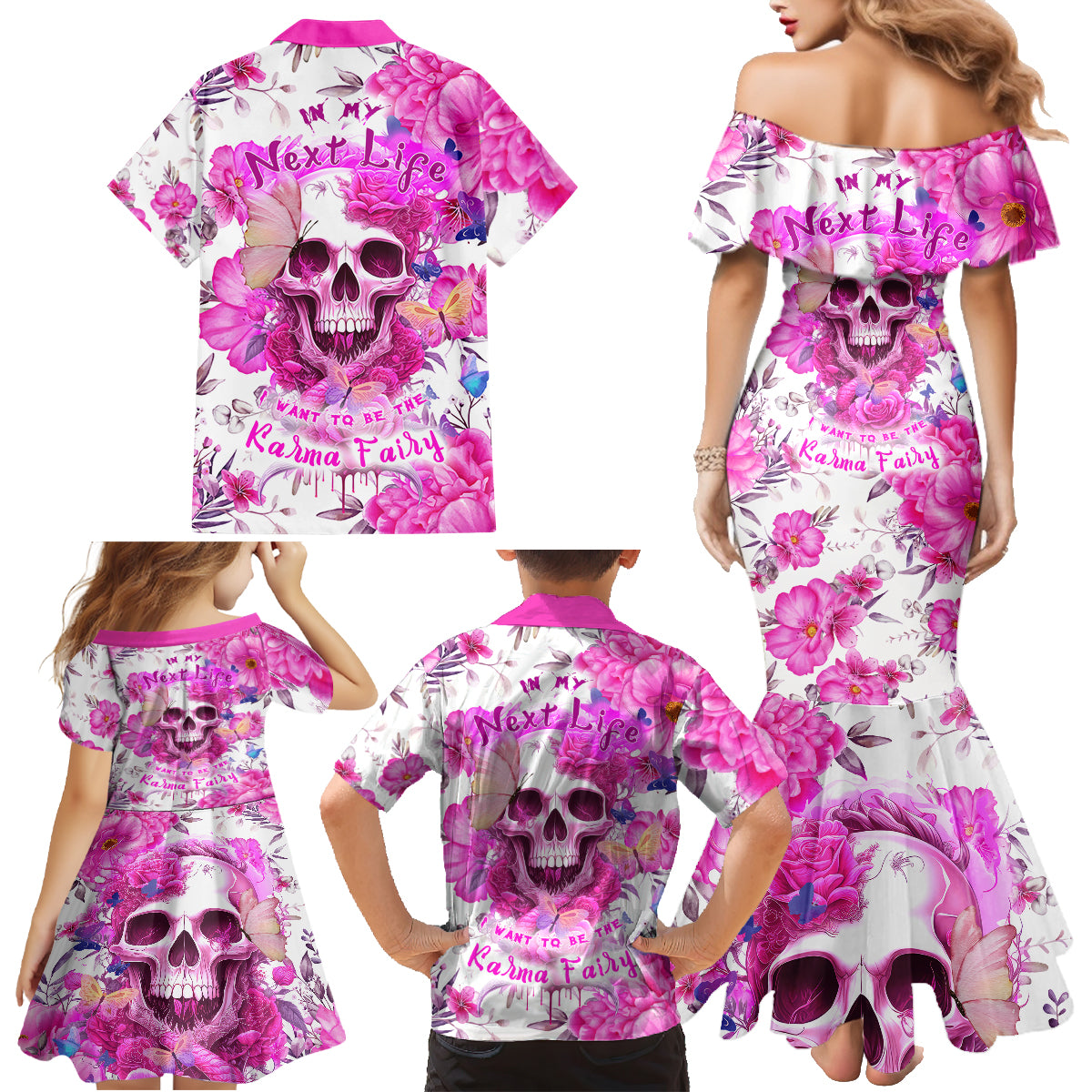 In My Next Life I Want To Be The Karma Fairy Family Matching Mermaid Dress and Hawaiian Shirt - Wonder Print Shop