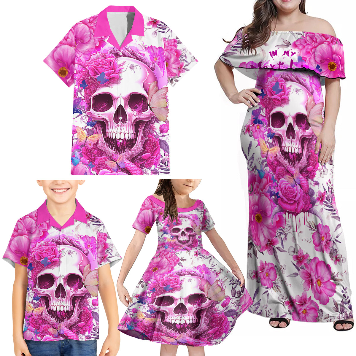 In My Next Life I Want To Be The Karma Fairy Family Matching Off Shoulder Maxi Dress and Hawaiian Shirt - Wonder Print Shop