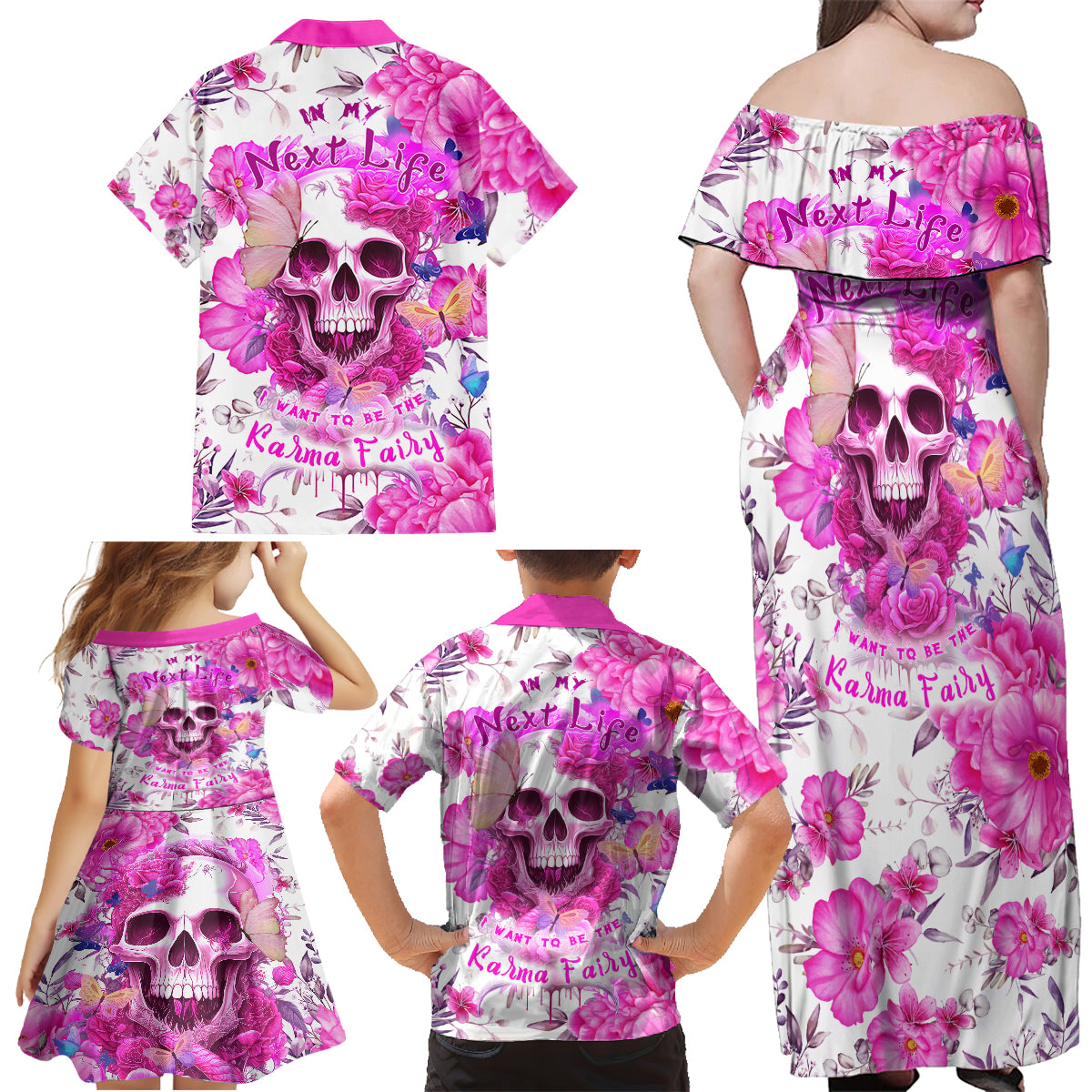 In My Next Life I Want To Be The Karma Fairy Family Matching Off Shoulder Maxi Dress and Hawaiian Shirt - Wonder Print Shop