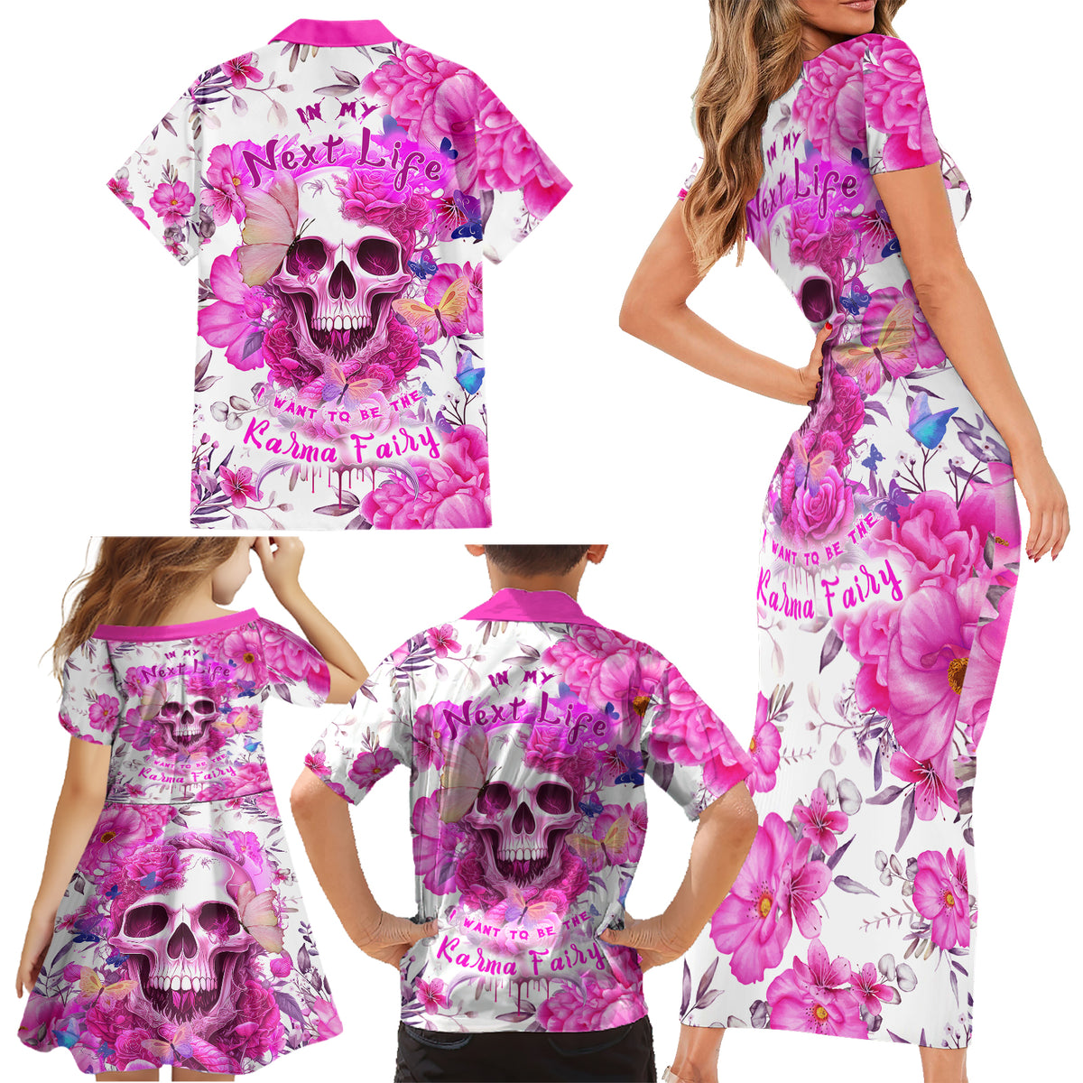 In My Next Life I Want To Be The Karma Fairy Family Matching Short Sleeve Bodycon Dress and Hawaiian Shirt - Wonder Print Shop