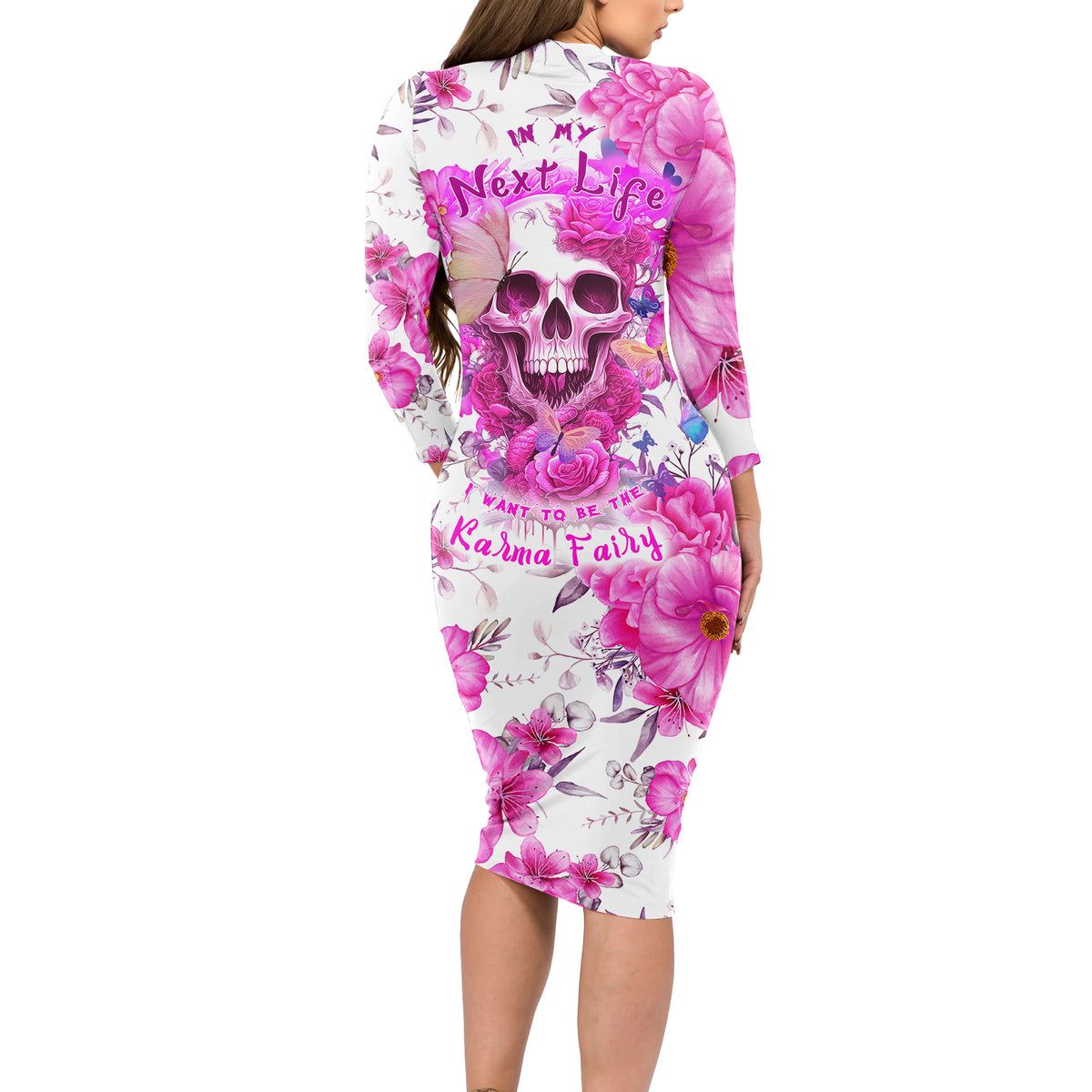 In My Next Life I Want To Be The Karma Fairy Long Sleeve Bodycon Dress - Wonder Print Shop