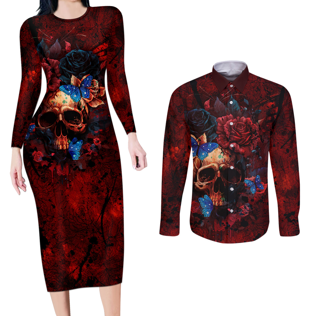 But My Go F Your Self Is Fully Couples Matching Long Sleeve Bodycon Dress and Long Sleeve Button Shirts - Wonder Print Shop