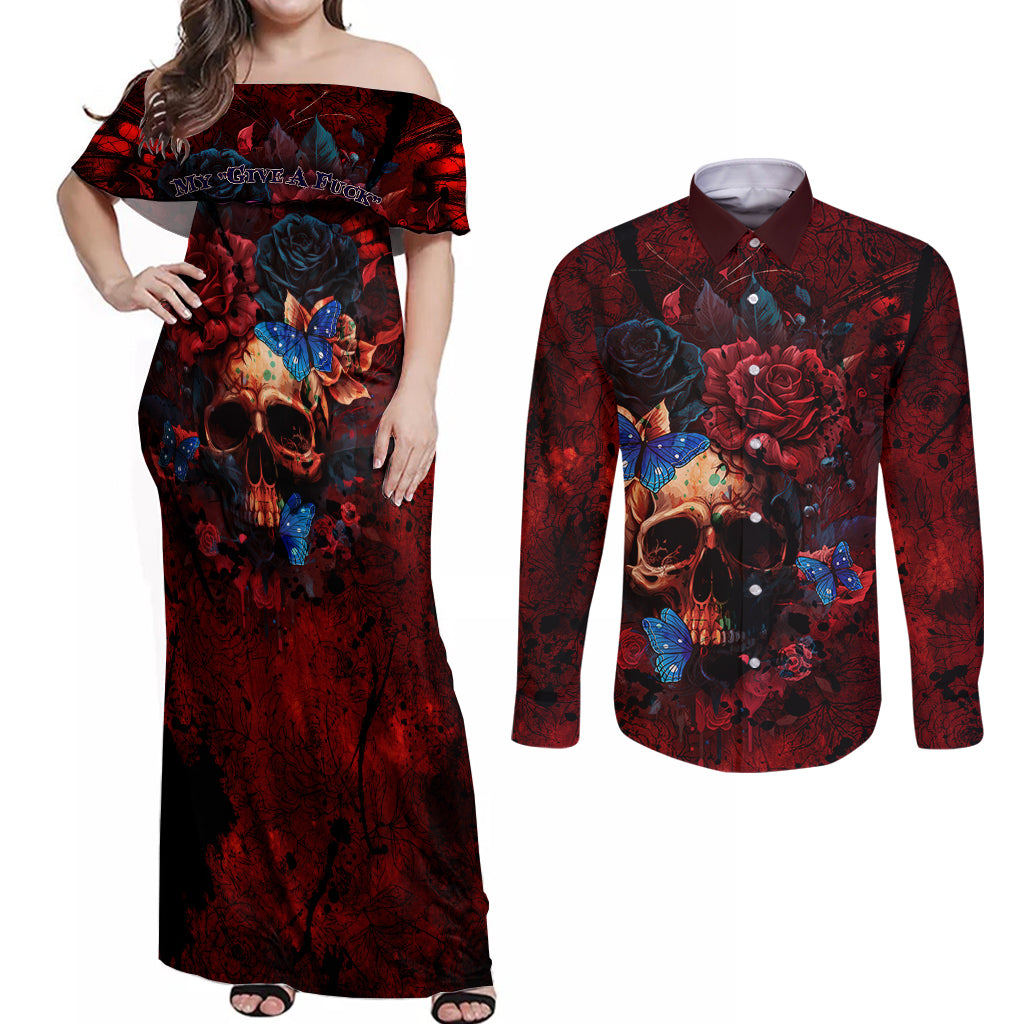 But My Go F Your Self Is Fully Couples Matching Off Shoulder Maxi Dress and Long Sleeve Button Shirts - Wonder Print Shop