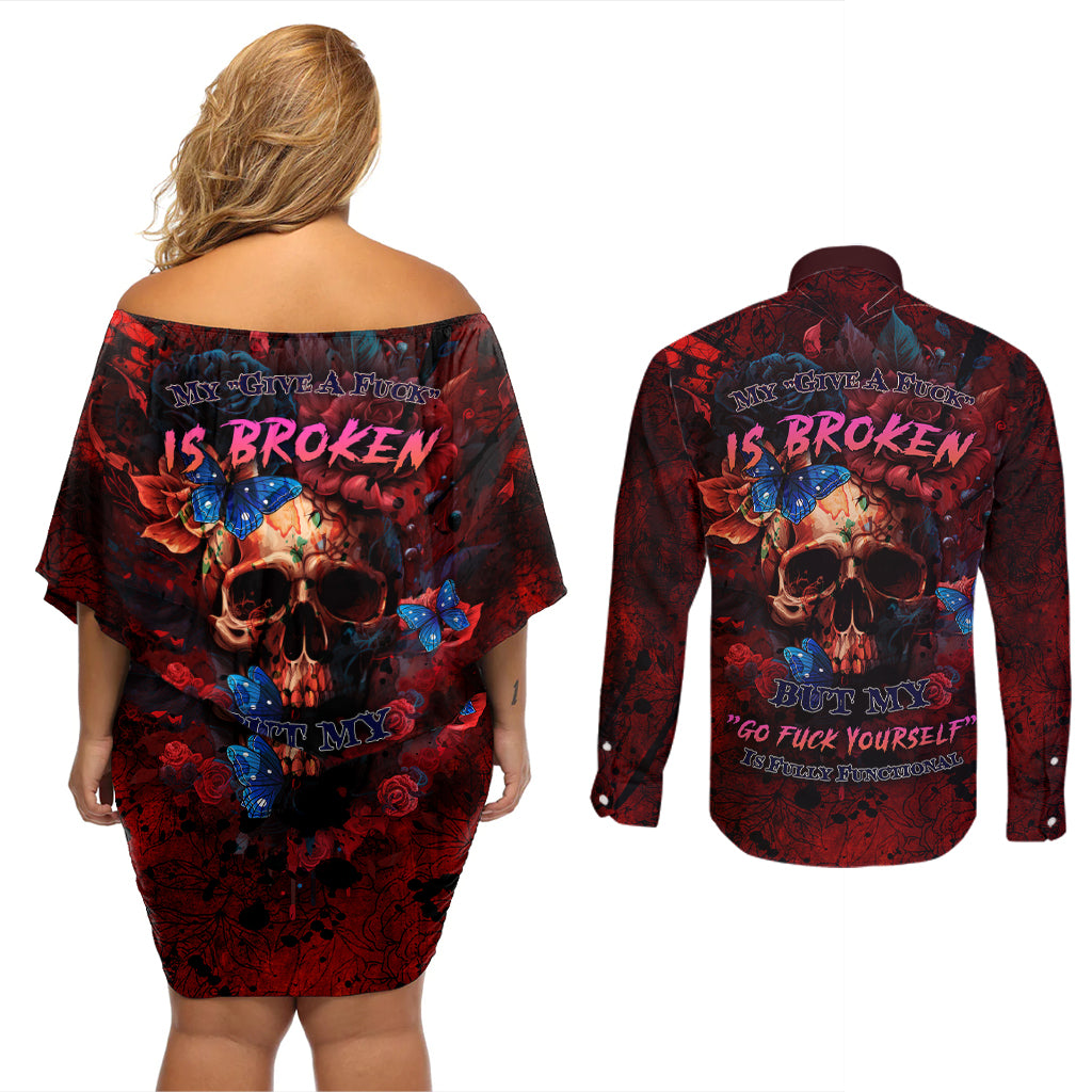 But My Go F Your Self Is Fully Couples Matching Off Shoulder Short Dress and Long Sleeve Button Shirts - Wonder Print Shop