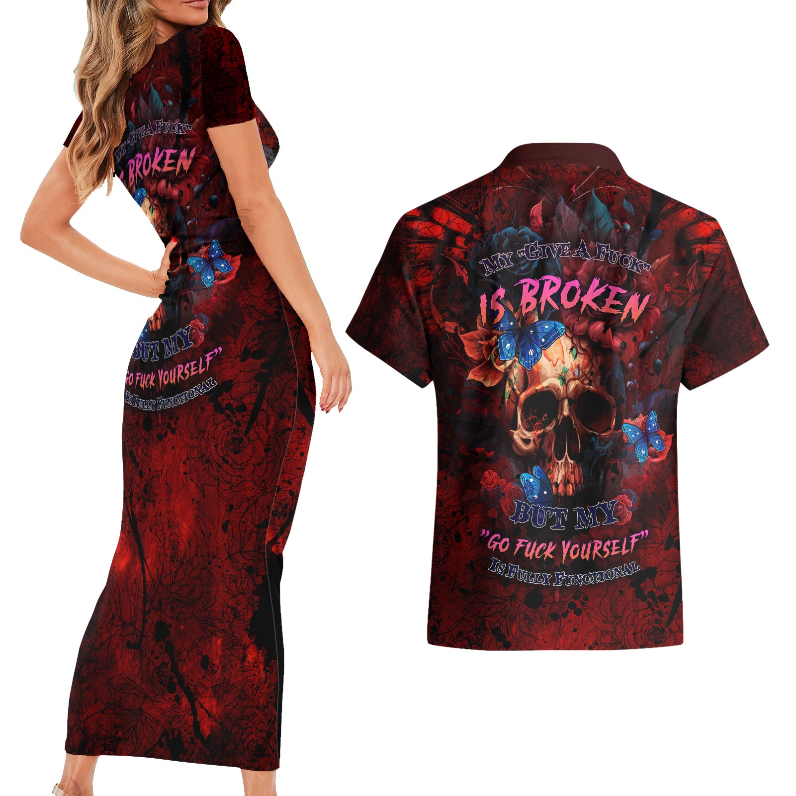 But My Go F Your Self Is Fully Couples Matching Short Sleeve Bodycon Dress and Hawaiian Shirt - Wonder Print Shop