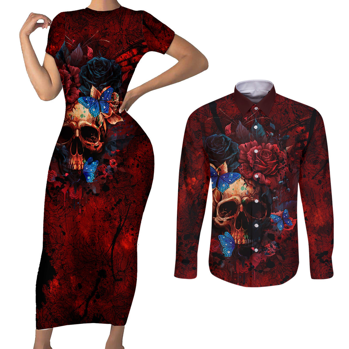 But My Go F Your Self Is Fully Couples Matching Short Sleeve Bodycon Dress and Long Sleeve Button Shirts - Wonder Print Shop