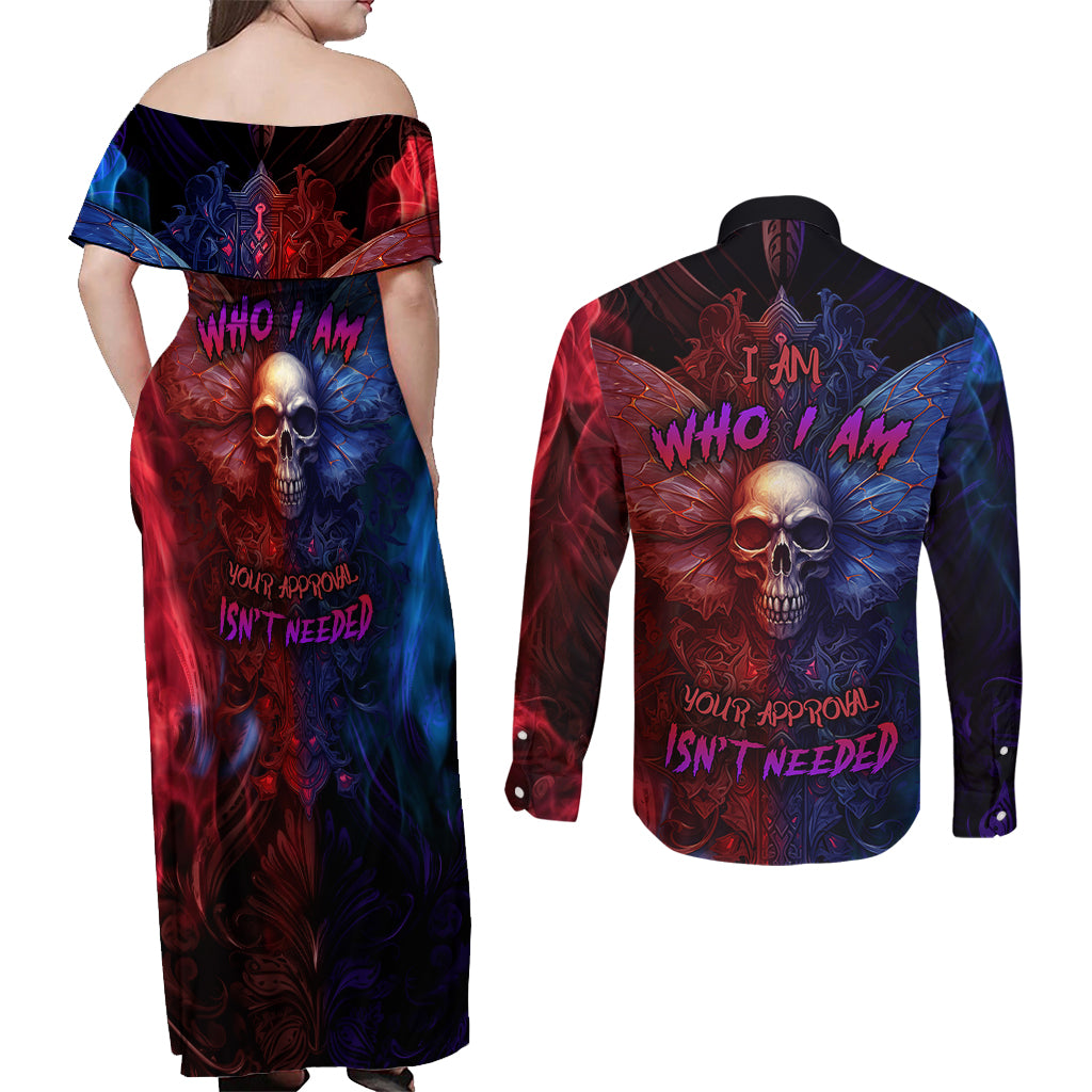 I am Who I Am Your Approval Isn't Needed Couples Matching Off Shoulder Maxi Dress and Long Sleeve Button Shirts - Wonder Print Shop