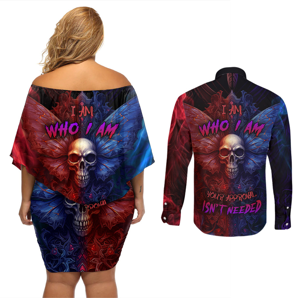 I am Who I Am Your Approval Isn't Needed Couples Matching Off Shoulder Short Dress and Long Sleeve Button Shirts - Wonder Print Shop