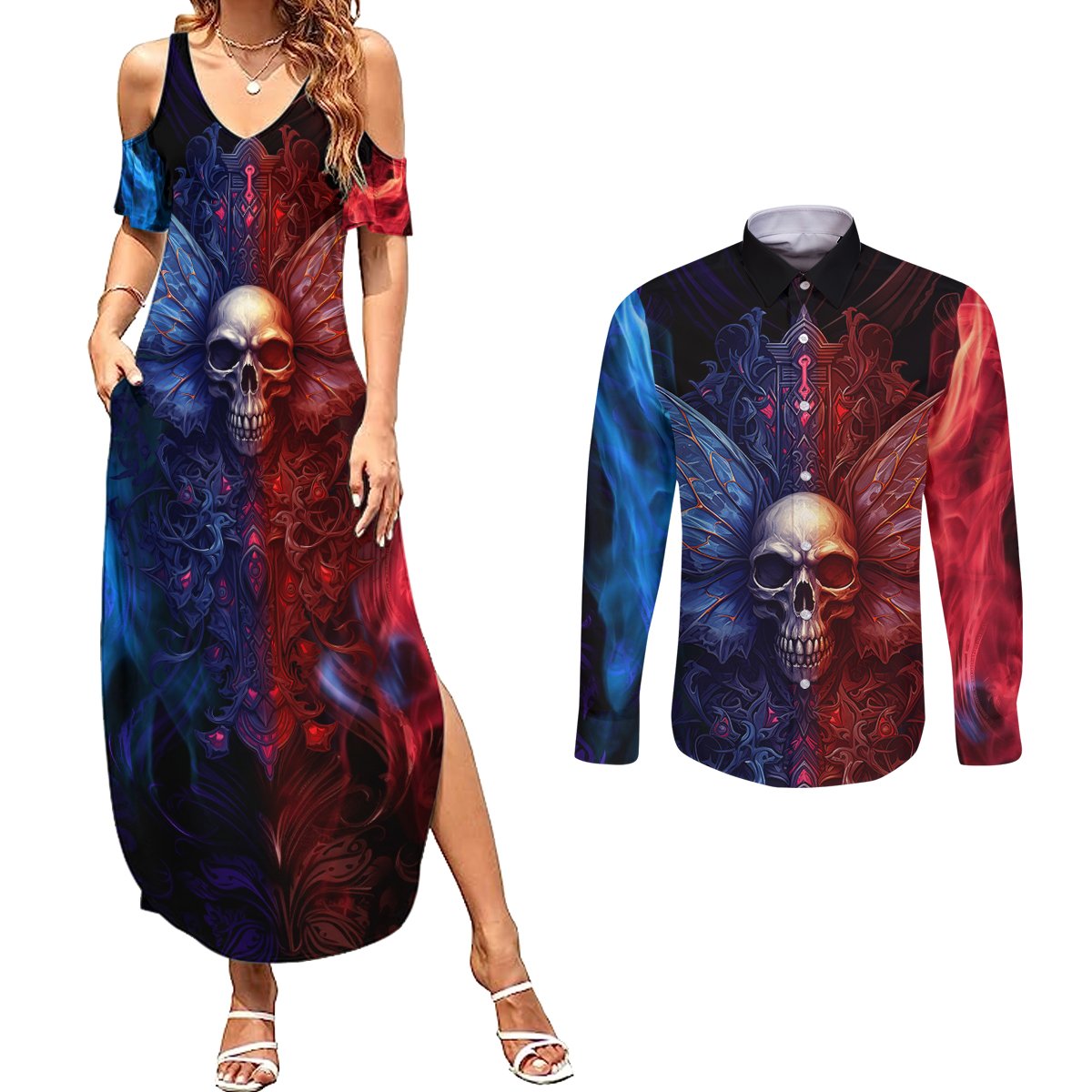 I am Who I Am Your Approval Isn't Needed Couples Matching Summer Maxi Dress and Long Sleeve Button Shirts - Wonder Print Shop
