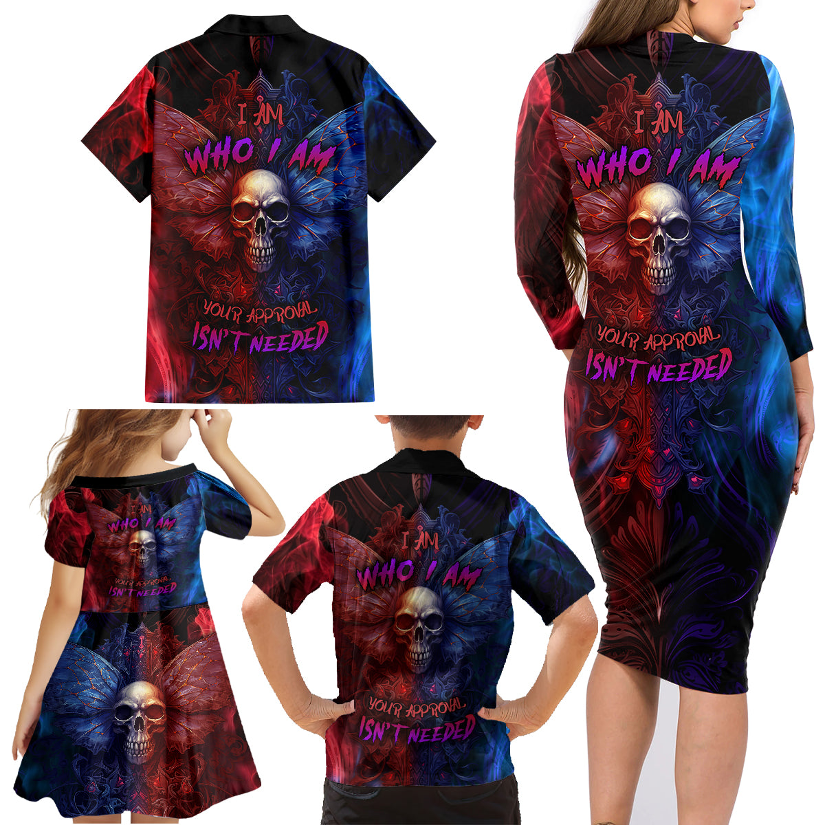 I am Who I Am Your Approval Isn't Needed Family Matching Long Sleeve Bodycon Dress and Hawaiian Shirt - Wonder Print Shop