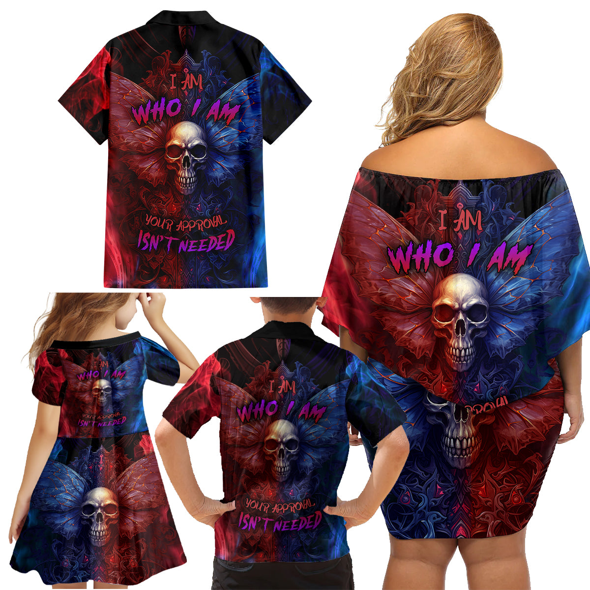 I am Who I Am Your Approval Isn't Needed Family Matching Off Shoulder Short Dress and Hawaiian Shirt - Wonder Print Shop