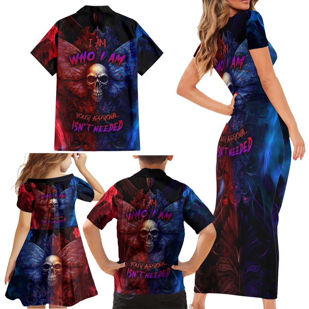 I am Who I Am Your Approval Isn't Needed Family Matching Short Sleeve Bodycon Dress and Hawaiian Shirt - Wonder Print Shop