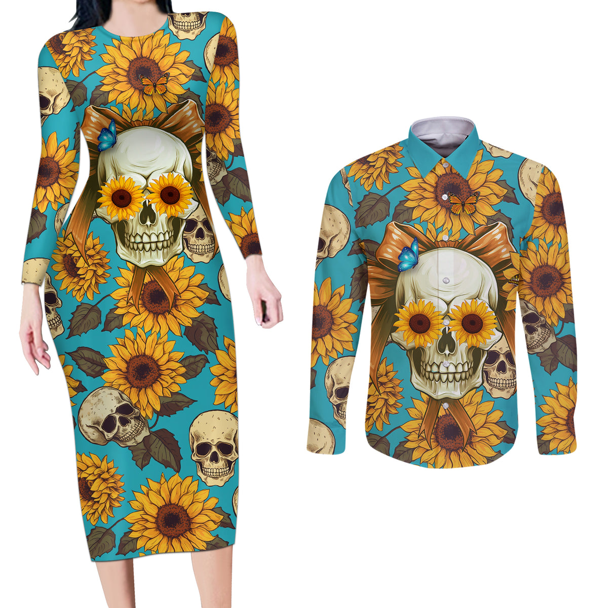She Is Sunshine Mixed With A Little Hurricane Couples Matching Long Sleeve Bodycon Dress and Long Sleeve Button Shirts - Wonder Print Shop