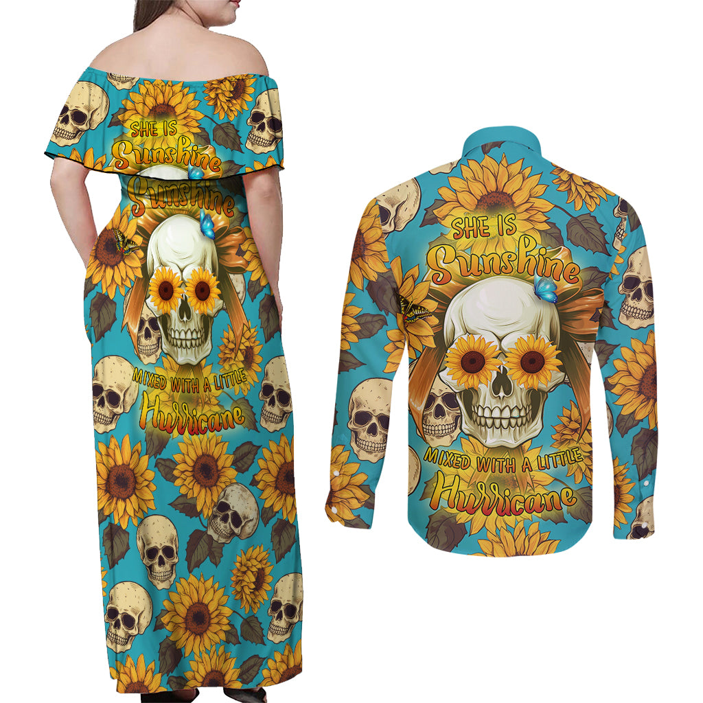 She Is Sunshine Mixed With A Little Hurricane Couples Matching Off Shoulder Maxi Dress and Long Sleeve Button Shirts - Wonder Print Shop
