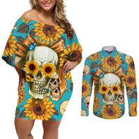 She Is Sunshine Mixed With A Little Hurricane Couples Matching Off Shoulder Short Dress and Long Sleeve Button Shirts - Wonder Print Shop